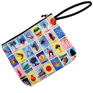 Mexican Loteria Collage Zippered Pouch Wristlet